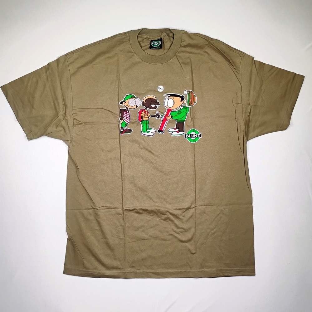 Blunt Clothing Size XXL Khaki Brown T-shirt Vintage 90s Cartoon Stoner Print NOS